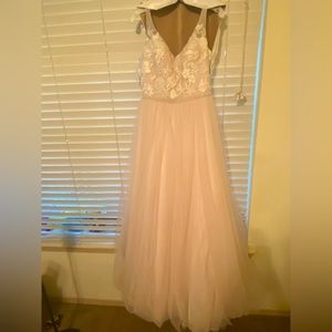 David’s Bridal wedding gown. Size 10. Blush pink. Veil not pictured but included